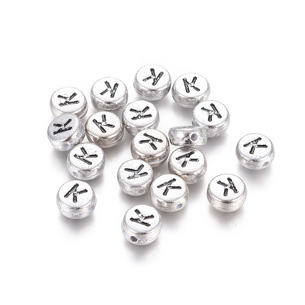 

PandaHall Silver Color Plated Acrylic Beads, Letter Style, Horizontal Hole, Flat Round, Letter.K, 7x3.5mm, Hole: 1mm Acrylic Flat Round...