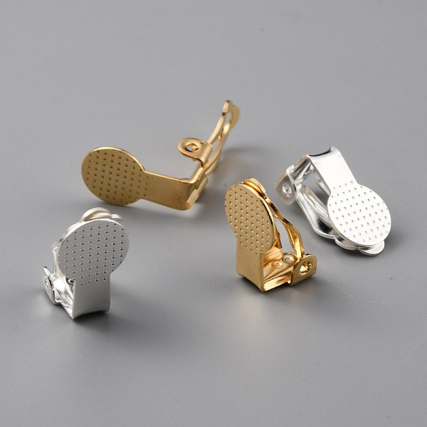 

PandaHall Brass Clip-on Earring Findings, with Round Flat Pad, Mixed Color, 16x9x9mm Brass