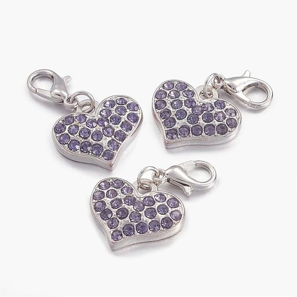 

PandaHall Alloy Rhinestone Pendants, Cadmium Free & Lead Free, Grade A, with Lobster Clasp, Heart, Platinum Metal Color, Tanzanite..., Purple