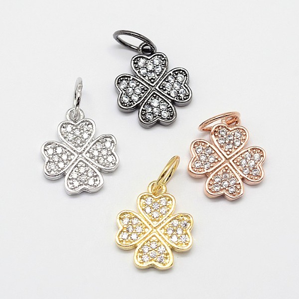 

PandaHall CZ Brass Micro Pave Cubic Zirconia Clover Charms, Mixed Color, 13x11x2mm, Jump Ring: 6x0.7mm Brass+Cubic Zirconia Clover