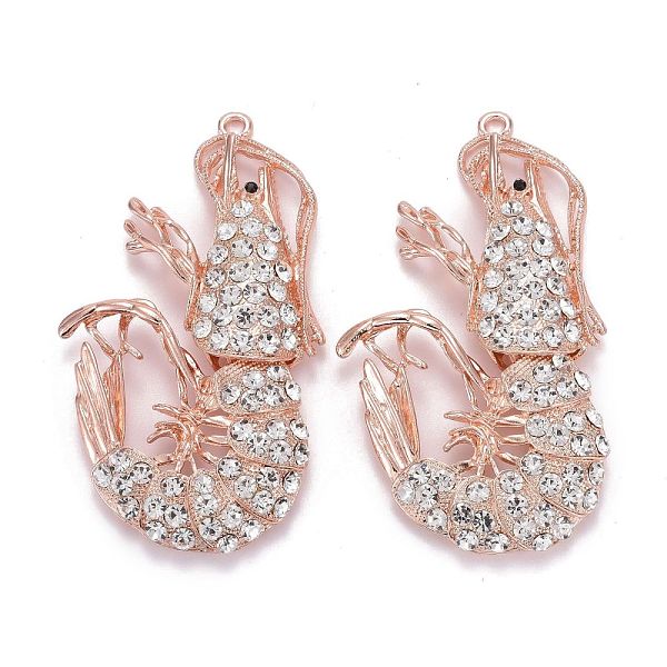 

PandaHall Alloy Rhinestone Big Pendants, Shrimp, Rose Gold, Crystal, 84x47x13mm, Hole: 3mm Alloy+Rhinestone Shrimp Clear