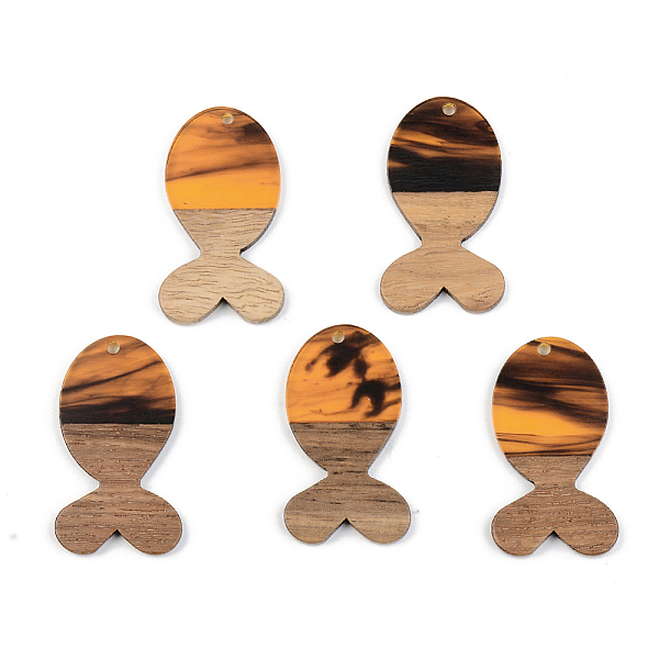 

PandaHall Resin & Walnut Wood Pendants, Fish, Orange, 38x22x3mm, Hole: 2mm Resin+Wood Fish Orange