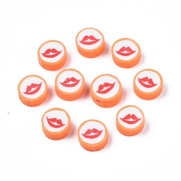 

PandaHall Handmade Polymer Clay Beads, Flat Round with Mouth, Sandy Brown, 9.5~10x4~4.5mm, Hole: 1.6mm Polymer Clay Flat Round