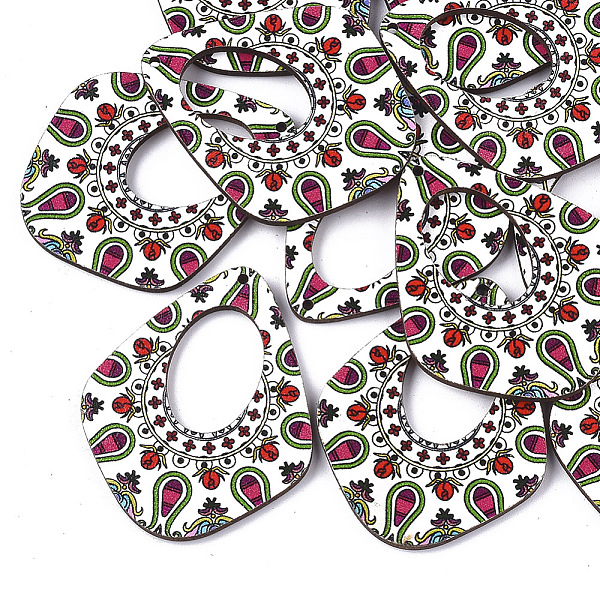 

PandaHall Printed Basswood Pendants, Back Random Color, Teardrop, Creamy White, 45x36.5x3mm, Hole: 1.5mm Wood Teardrop
