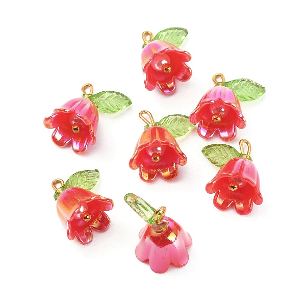 

PandaHall Opaque Resin Pendants, Bell Orchid Flower Charms with Leaf, with Golden Tone Iron Findings, Red, 14x13x10.5mm, Hole: 3x2mm...