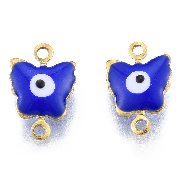 

PandaHall 304 Stainless Steel Enamel Connector Charms, Real 18K Gold Plated, Butterfly with Evil Eye Charm, Medium Blue, 12.5x8.5x3mm, Hole...