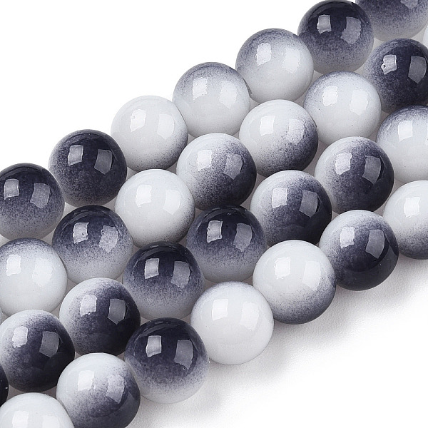 

PandaHall Two Tone Opaque Baking Painted Glass Beads Strands, Round, Prussian Blue, 8x7mm, Hole: 1.2mm, about 100~102pcs/strand, 29.53~30.12...