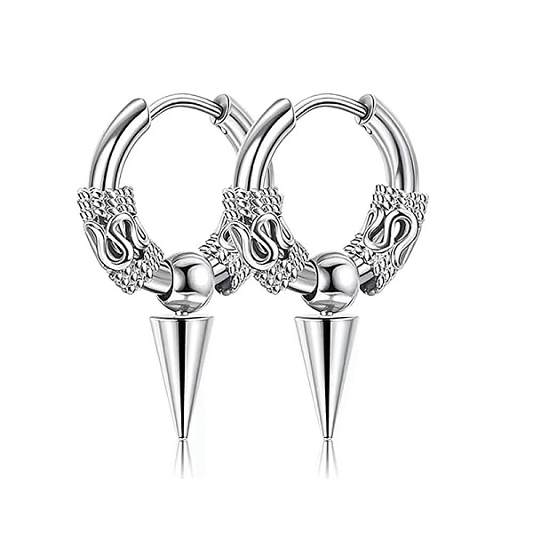 

PandaHall 304 Stainless Steel Hoop Earrings, Cone Drop Earrings, Stainless Steel Color, 14x2.5mm 304 Stainless Steel Cone