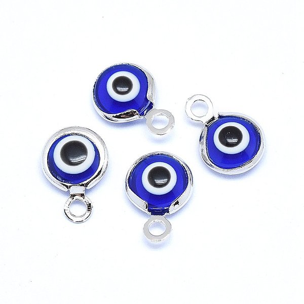 

PandaHall Handmade Evil Eye Lampwork Charms, with Brass Findings, Flat Round, Blue, Real Platinum Plated, 10x6.5x3mm, Hole: 1.5mm...