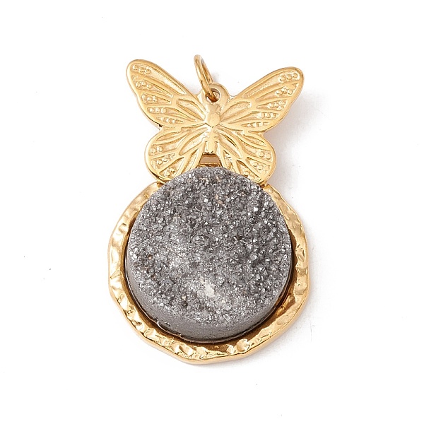 

PandaHall Electroplated Natural Druzy Quartz Pendants, with Ion Plating(IP) 304 Stainless Steel Findings, Hematite Plated, Butterfly &...