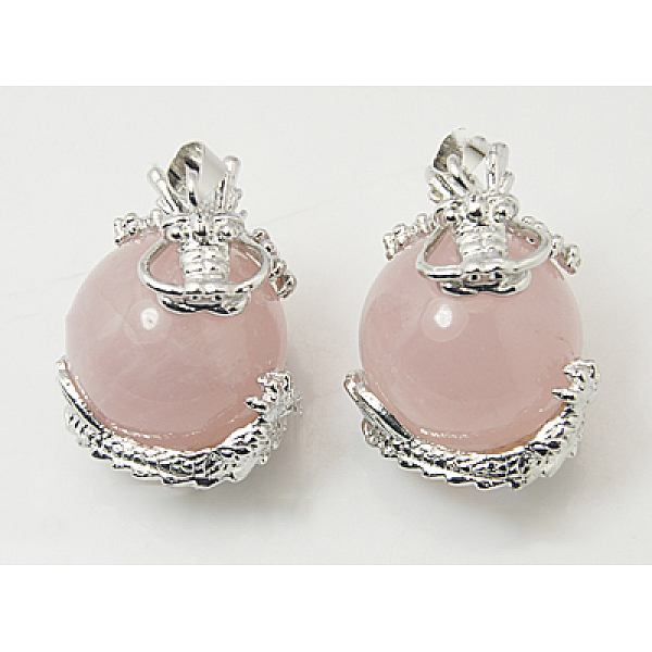 

PandaHall Natural Rose Quartz Pendants, with Brass Findings, Dragon with Round, Pink, 27x22mm, Hole: 5mm Rose Quartz Round Pink