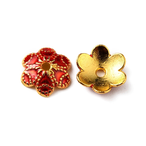 

PandaHall 6-Petal Alloy Enamel Bead Caps, Flower, Red, 10x9x2.5mm, Hole: 1.4mm Alloy+Enamel Red