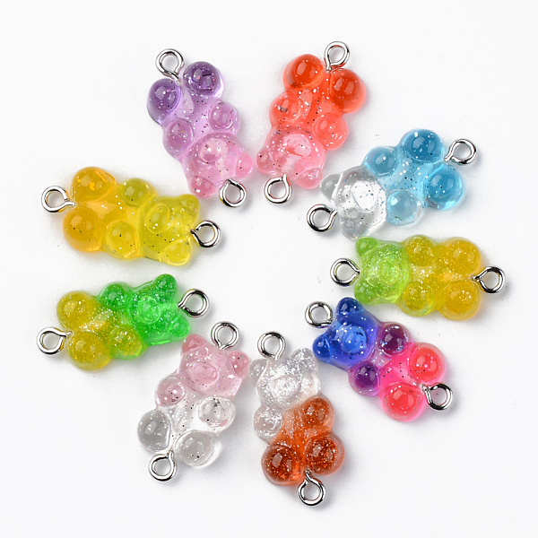 

PandaHall Transparent Resin Links, with Glitter Powder and Platinum Tone Iron Loops, Bear, Mixed Color, 24~25x11x7mm, Hole: 1.8mm Resin Bear..., Multicolor
