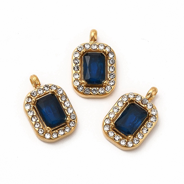 

PandaHall Vacuum Plating 304 Stainless Steel Cubic Zirconia Pendants, with Rhinestone, Rectangle Charms, Medium Blue, 13x8.5x3.5mm, Hole...