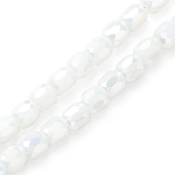 

PandaHall Electroplate Glass Beads Strands, AB Color Plated, Faceted, Barrel, White, 8x8mm, Hole: 1.2mm, about 80pcs/strand, 26.14''(66.4cm)...