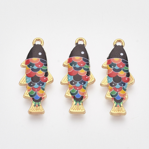 

PandaHall Printed Alloy Pendants, with Enamel, Fish, Light Gold, Colorful, 27.5x11x2.5mm, Hole: 1.4mm Alloy+Enamel Fish