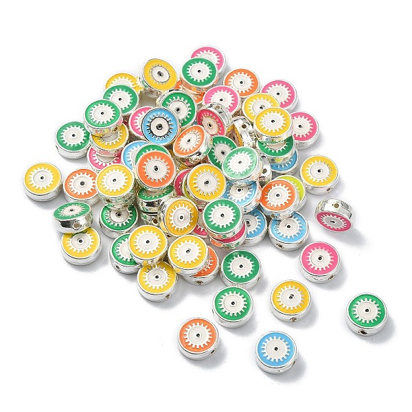 

PandaHall Alloy Enamel Beads, Silver, Flat Round with Evil Eye, Mixed Color, 10.5x4mm, Hole: 1.2mm Alloy+Enamel Flat Round Multicolor