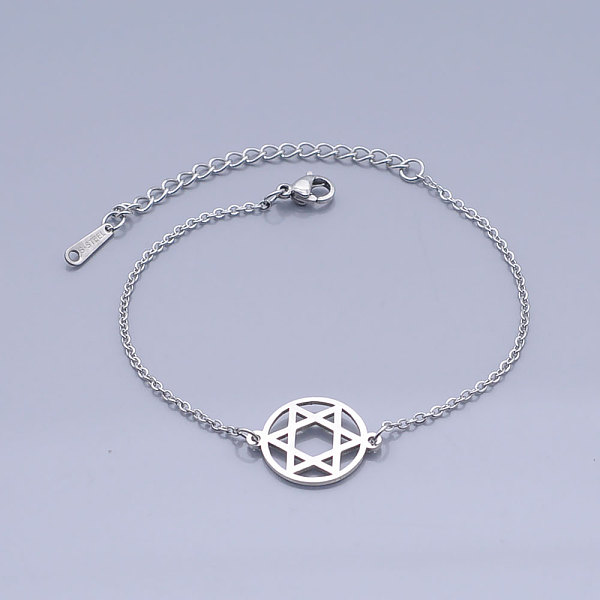 

PandaHall 201 Stainless Steel Link Bracelets, for Jewish, with Lobster Claw Clasps, Flat Round with Star of David, Stainless Steel Color...