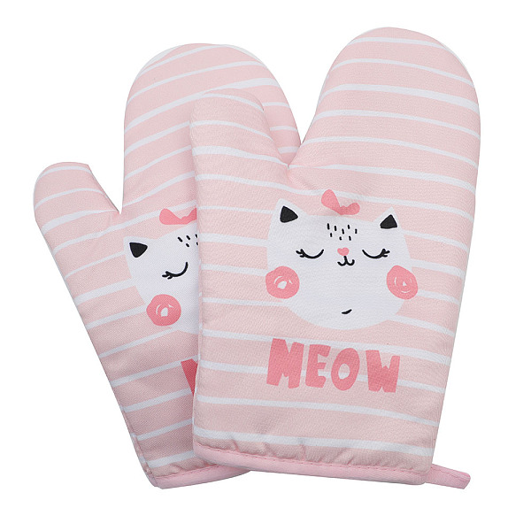 

PandaHall Polyester Oven Mitts, for Bakeware, Winter Warm Mitten Gloves, Cat Pattern, 280x180mm Polyester Cat Shape Pink