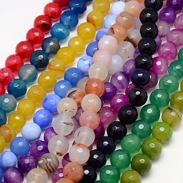 

PandaHall Natural Agate Beads Strands, Faceted, Dyed, Round, Mixed Color, 14mm, Hole: 1.5mm, about 28pcs/strand, 15 inch Natural Agate Round..., Multicolor