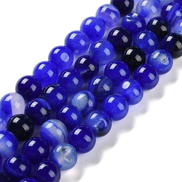 

PandaHall Natural Striped Agate/Banded Agate Beads Strands, Dyed, Round, Blue, 10mm, Hole: 1.2mm, about 19pcs/strand, 7.60''(19.3cm) Banded...
