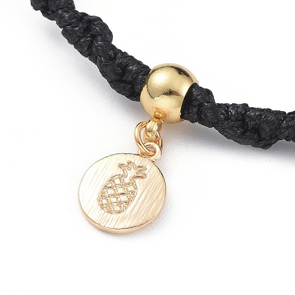 

PandaHall Adjustable Korean Waxed Polyester Cord Braided Bead Bracelets, with Brass Charms and 304 Stainless Steel Tube Bails, Flat Round..., Black