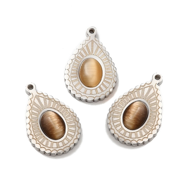 

PandaHall 304 Stainless Steel Pendants, with Cat Eye, Teardrop Charm, Stainless Steel Color, 21x13.5x4mm, Hole: 1.4mm Stainless Steel+Cat...