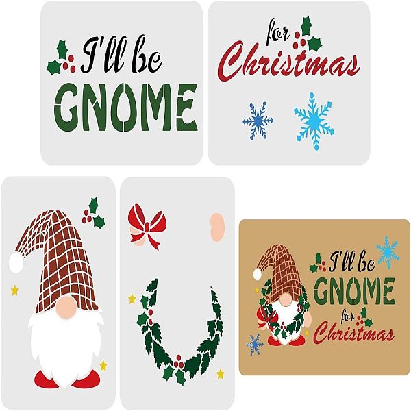 

PandaHall FINGERINSPIRE 4 Pcs Layered Christmas Theme Stencil 29.7x21cm Christma Gnome Template Reusable Plastic I'll Be Gnome Holly Snow...