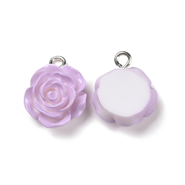 

PandaHall Opaque Resin Pendants, with Platinum Tone Iron Loops, Rose Charm, Lilac, 17.5x14x6.5mm, Hole: 2mm Iron+Resin Flower Purple