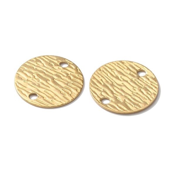 

PandaHall Brass Connector Charms, Double-Sided Textured Flat Round Links, Raw(Unplated), 16x0.7mm, Hole: 1.8mm Brass Flat Round