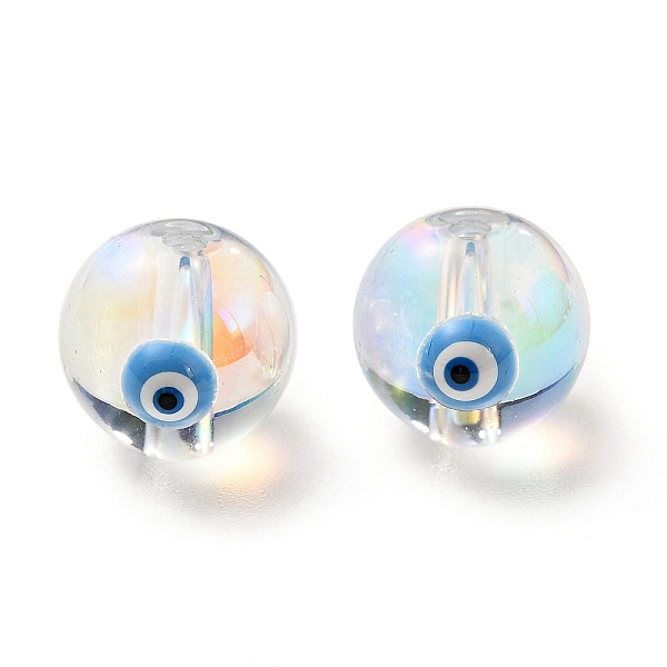 

PandaHall Transparent Glass Beads, with Enamel, Round with Evil Eye Pattern, Deep Sky Blue, 10~10.5x9mm, Hole: 1.6mm Glass Round