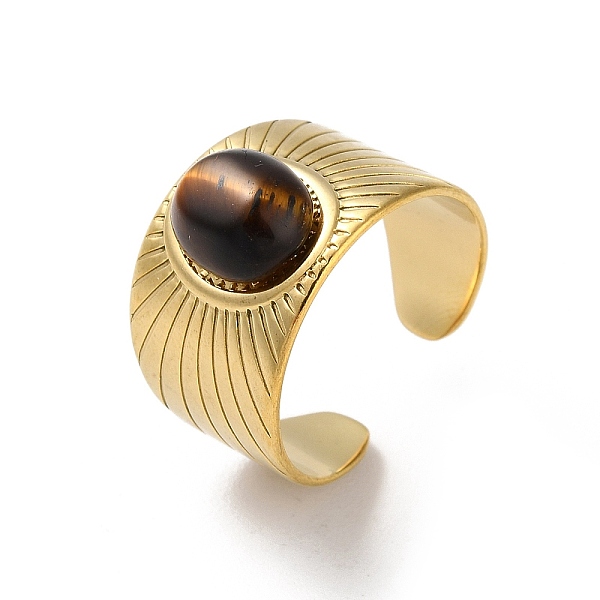 

PandaHall 304 Stainless Steel Cuff Rings, with Natural Tiger Eye, Oval, Adjustable Tiger Eye Oval