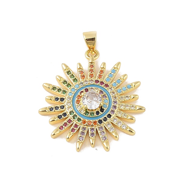 

PandaHall Brass Micro Pave Cubic Zirconia Pendants, Real 18K Gold Plated, Sun, Turquoise, 29.5x26.5x5mm, Hole: 4x3.5mm Brass+Cubic Zirconia..., Green