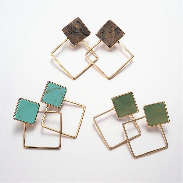 

PandaHall Natural & Synthetic Mixed Stone Ear Studs, with Brass Findings, Rhombus, Golden, 54x40x1.5~3mm, Pin: 0.7mm Mixed Stone