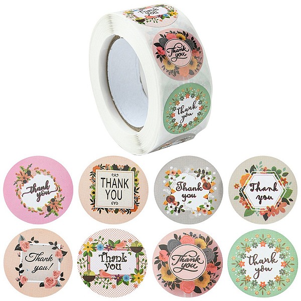 

PandaHall 8 Patterns Paper Thank You Sticker Rolls, Round Dot Floral Decals, for Envelope, Gift Bag, Card Sealing, Mixed Color, 25mm..., Multicolor
