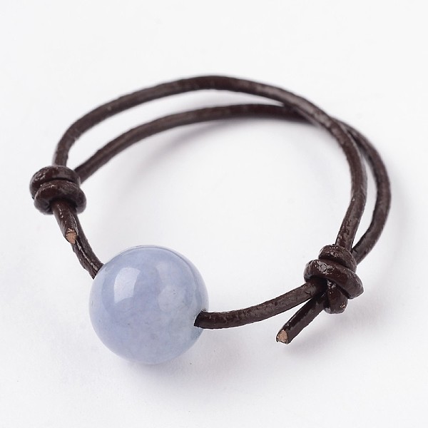 

PandaHall Adjustable Natural Aquamarine Finger Rings, with Cowhide Leather Cord, 18mm Aquamarine Green