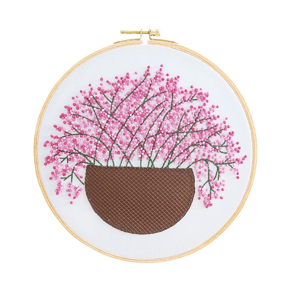 

PandaHall Gypsophila Pattern DIY Embroidery Kit, including Embroidery Needles & Thread, Cotton Linen Cloth, Deep Pink, 290x290mm Cloth...