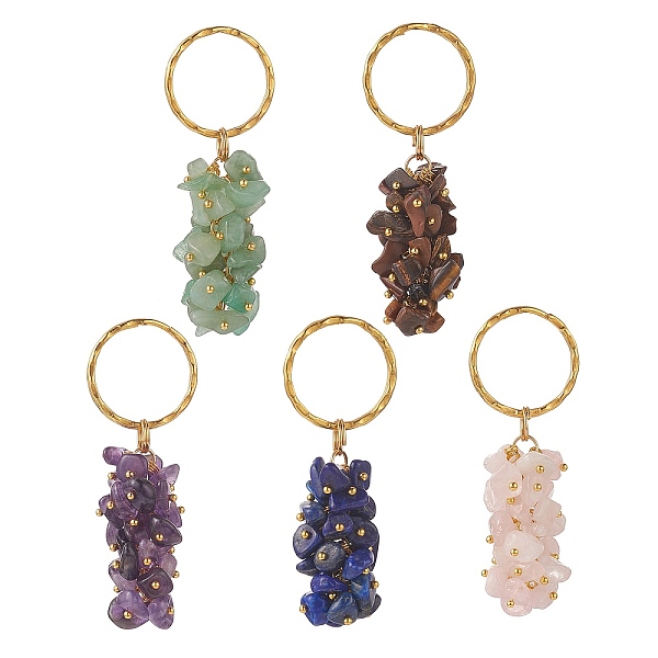 

PandaHall Natural Gemstone Chips Pendant Keychain, with 304 Stainless Steel Split Rings, 6.95cm Mixed Stone Chip