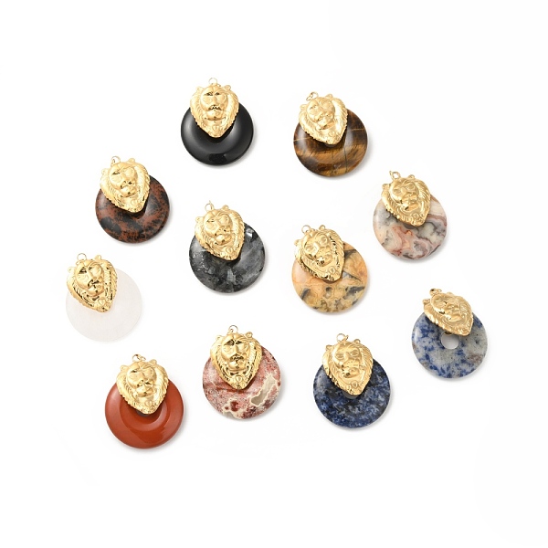 

PandaHall Natural Mixed Gemstone Pendants, Ion Plating(IP) Donut Charm, with Golden Color Plated 304 Stainless Steel Lion Findings and Jump...