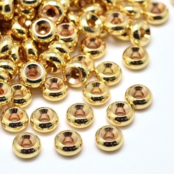 

PandaHall Rack Plating Brass Flat Round Spacer Beads, Golden, 6x3mm, Hole: 2mm Brass Flat Round