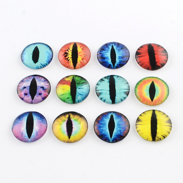 

PandaHall Half Round/Dome Dragon Eye Pattern Glass Flatback Cabochons for DIY Projects, Mixed Color, 25x6mm Glass Half Round Multicolor