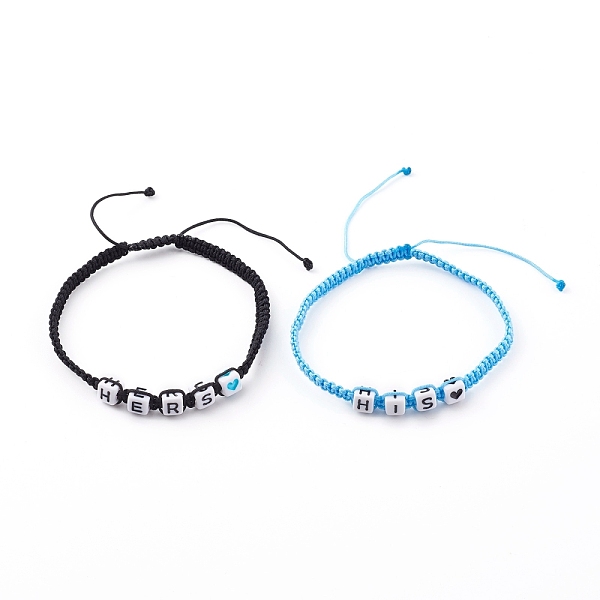 

PandaHall Adjustable Nylon Thread Braided Bead Bracelets, Couple Bracelet Sets, with Acrylic Beads, Cube, Word His & Hers, Mixed Color..., Multicolor