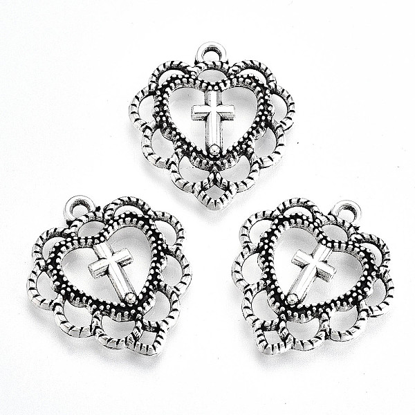 

PandaHall Tibetan Style Alloy Pendants, Crosslet Heart Pendants, Lead Free & Cadmium Free, Heart with Cross, Antique Silver, 21.5x20x3mm...
