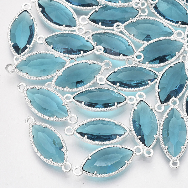 

PandaHall Glass Links, with Silver Color Plated Eco-Friendly Alloy Findings, Faceted, Horse Eye, Dark Turquoise, 21x9x4mm, Hole: 1.2mm..., Cyan