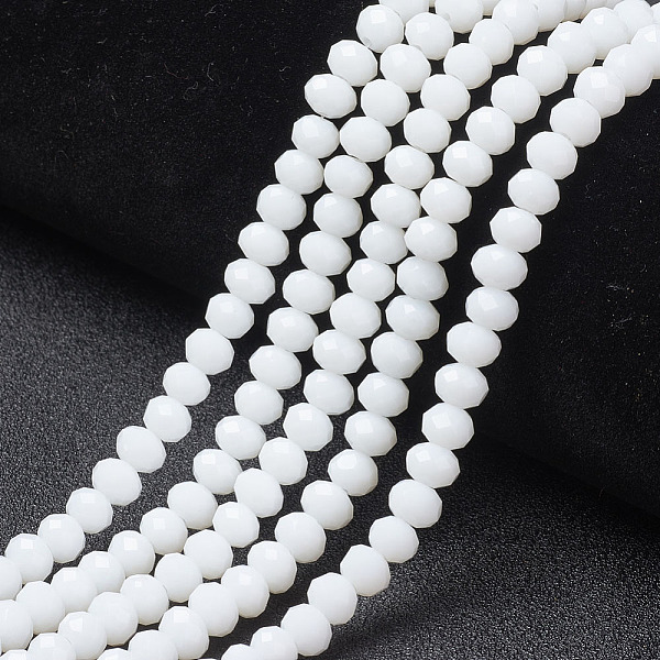 

PandaHall Opaque Solid Color Glass Beads Strands, Faceted, Rondelle, White, 8x6mm, Hole: 1mm, about 72pcs/strand, 16.14 inch(41cm) Glass...