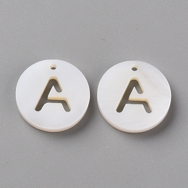 

PandaHall Natural Freshwater Shell Pendants, Flat Round with Letter, Letter.A, 12x1.5mm, Hole: 1mm Freshwater Shell Letter A White
