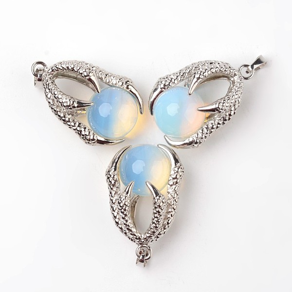 

PandaHall Eagle Claw Alloy Opalite Pendants, Platinum, 34~36x22~24x16mm, Hole: 5x8mm Opalite Others