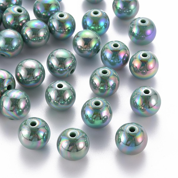 

PandaHall Opaque Acrylic Beads, AB Color Plated, Round, Cadet Blue, 16x15mm, Hole: 2.8mm, about 220pcs/500g Acrylic Round