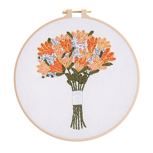 

PandaHall Flower Pattern DIY Embroidery Kit, including Embroidery Needles & Thread, Cotton Cloth, Light Salmon, 210x210mm Cotton Flower