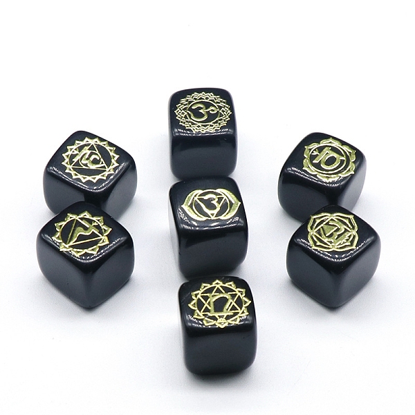 

PandaHall Natural Obsidian 7 Chakra Healing Stone Set, Cube-Shaped with Engraved Symbols, for Reiki meditation Wicca Power Balancing...